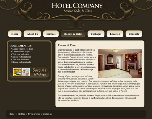 Rooms and Rates hotel template page.