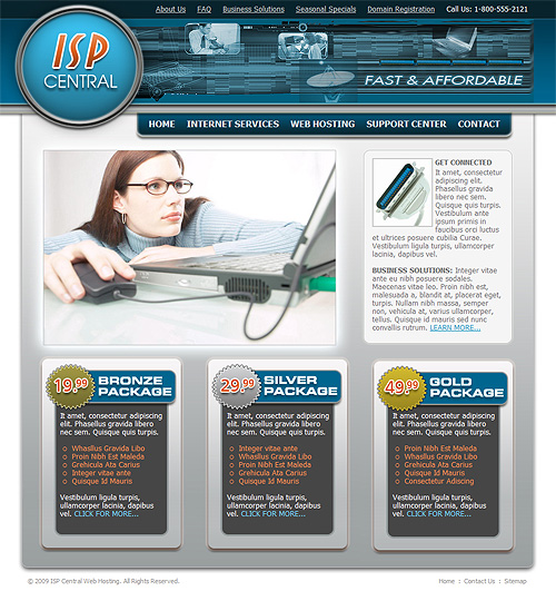 Business web hosting template homepage.