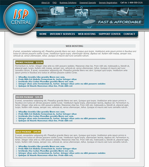 Web hosting page.