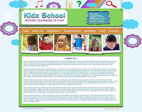 Pre-school website template "About Us" page.
