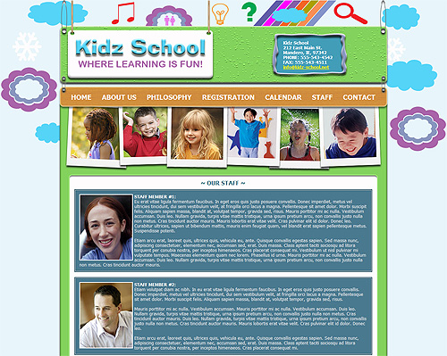 Pre-school website template "Our Staff"bio  page.