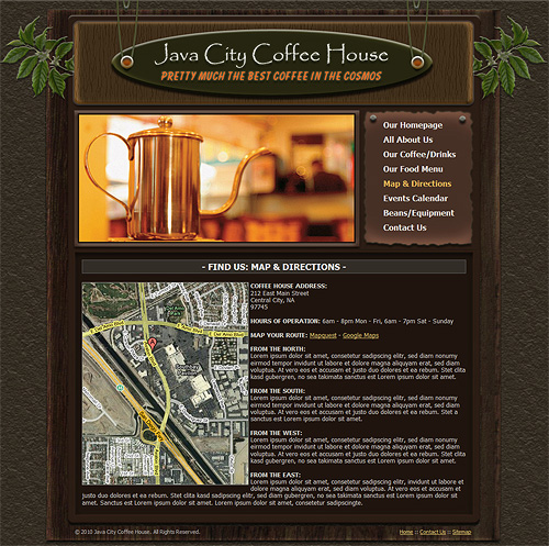 Map and Directions coffee template page.
